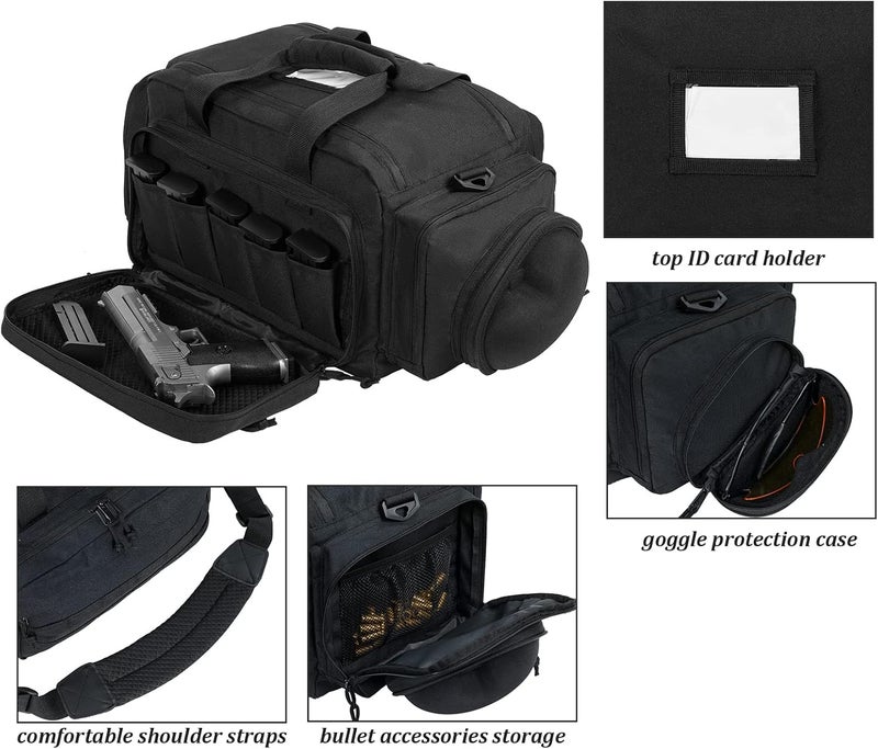 TRO&HOM Tactical Gun Bag for 4 Handguns - Pistol Shooting Range Bag With 15X Magazine Slots & Pockets for Ammo & Essentials - Padded Hunting & Sport Bag - Image 3